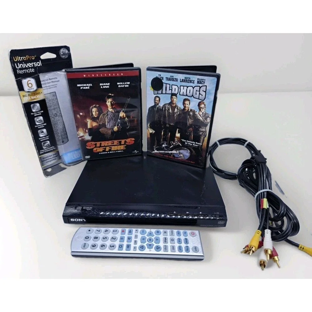 Sony DVP-SR210P DVD Player Bundle with Remote - Streets of Fire, Wild Hogs DVDs